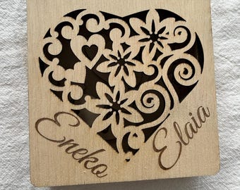 Boîte à trésors personnalisée en bois idéal pour fêtes des mères, des pères, cadeau maître et maîtresse