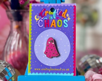 Ghostie Enamel Pin, Pink -Crafted in Chaos - Ghosts - Witchy - Mini Pin - Pin Badge