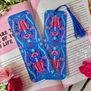 Blue and Pink Beetle Bookmark - Crafted in Chaos  - Bugs - Witchy - Whimsigoth