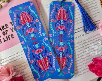 Blue and Pink Beetle Bookmark - Crafted in Chaos  - Bugs - Witchy - Whimsigoth