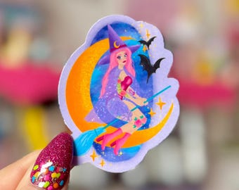 Witch in the Moonlight Sticker - Crafted in Chaos - Spooky - Halloween - witchy