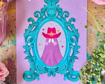 Cowboy Ghost Frame Art Print - Crafted in Chaos - Spooky - Witchy - Ghost Wall Art