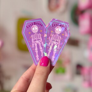Lazy Bones Holographic Skeleton Sticker - Crafted in Chaos - Witchy - Spooky - Skeleton