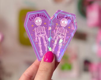 Lazy Bones Holographic Skeleton Sticker - Crafted in Chaos - Witchy - Spooky - Skeleton