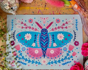 Teal Moth A5 Art Print - Crafted in Chaos - Bugs & Moths - Moth Wall Art - Butterfly