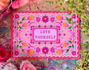 Love Yourself A6 Postcard Print - Crafted in Chaos - Botanical Illustration - Garden Art