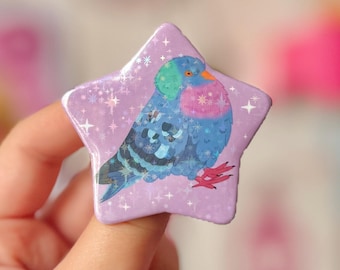 Fancy Pigeon Holographic Badge - Crafted in Chaos - Witchy - Cute - Bird Art