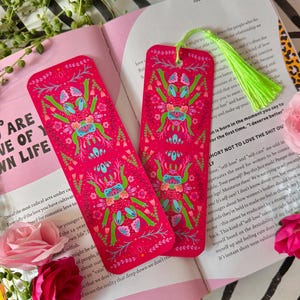 Pink and Green Beetle Bookmark - Crafted in Chaos - Bugs and Moths - Witchy