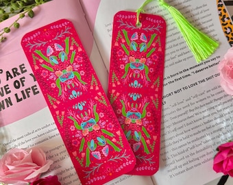 Pink and Green Beetle Bookmark - Crafted in Chaos - Bugs and Moths - Witchy