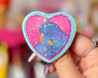 Pigeon Love Holographic Badge - Crafted in Chaos - Silly Badge - Pigeons - Cute Birds - Bird Badge