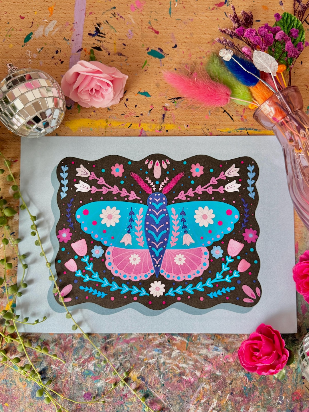 Teal Moth Plaque A5 Art Print - Crafted in Chaos - Witchy Home Decor ...