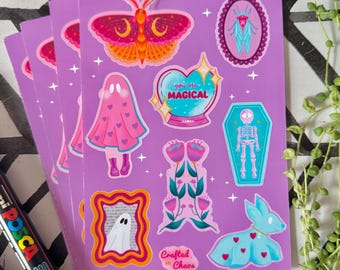 Witchy A6 Sticker Sheet - Crafted in Chaos - Witch Art - Gothic - Spooky