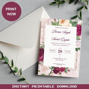 Garden Flowers Wedding Invitation Template, Wildflower Wedding Invite, Colorful Spring Floral Printable Elegant EDITABLE Download