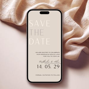 Salva la data del matrimonio minimalista / Modello digitale / Modificabile e personalizzabile / Invito WhatsApp fai da te / Beige neutro / Download immediato