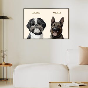 Cartoon pet portrait, personalized animal portrait, cartoon dog, cartoon cat