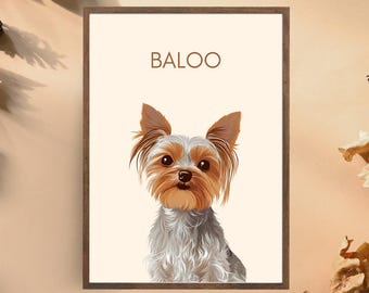 Cartoon pet portrait, personalized animal portrait, cartoon dog, cartoon cat