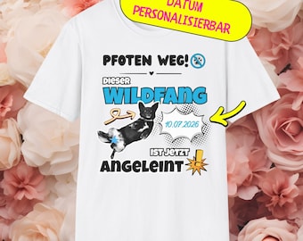 Stag Party T-Shirt: Wild Child is now on a leash (personalizable) Cute Dog Shirt Wedding Party Date Customizable Male Shirt Bachelor Party
