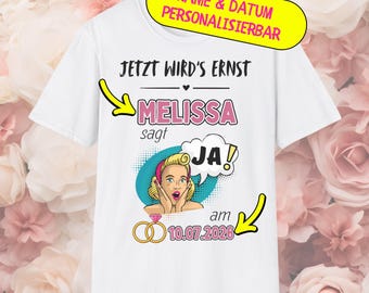 Hen Party T-Shirt She Says Yes (Personalizable) Name and Date Wedding Shirt Bride Bachelorette Custom Party Tee