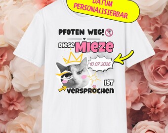 Hen Party T-Shirt "Cat is promised" (personalizable) Bride Shirt Bachelorette Party Custom Date Wedding Shirt Wedding Ring Pop Art Style