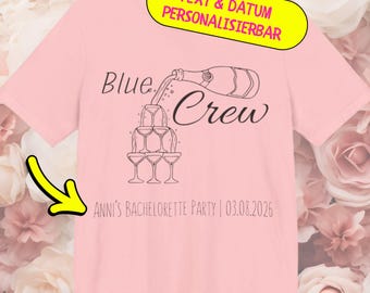 Personalized Blue Crew hen party shirt, bride crew t-shirt, group bachelorette party, stag do, custom text & date, wedding party shirt