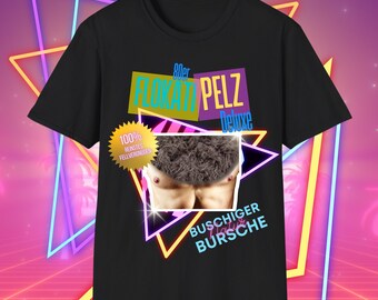 Flokati Fur 80s Bad Taste Unisex Softstyle T-Shirt, Furry Chest Hair Men, Retro Graphic Tee, Funny Offensive Soft, 80s 90s Party