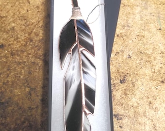 Black and White art glass feather stained glass