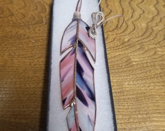 Pink, purple & white art glass Spirit feather suncatcher only a few left for me to make. The glass is discontinued.