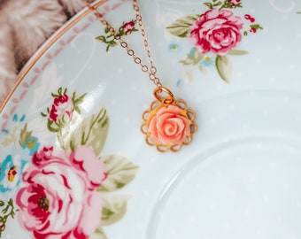 Rose Necklace, Dainty Gold Necklace, Coquette Jewelry, 21st Birthday Gift For Her, Daughter Gift,