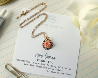 Rose Necklace, Dainty Gold Necklace, Resin Jewelry, Teacher Retirement Gift, Personalized Gift,