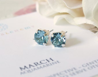 Birthstone Jewelry, Aquamarine Stud Earrings, March Birthstone, Personalized Gift, Gifts Under 25, Anniversary Gift, Gift For Wife,