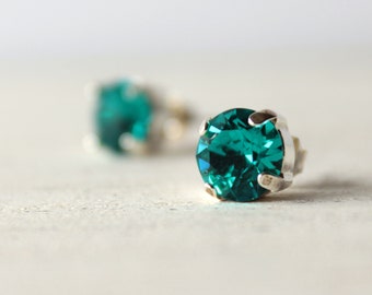 Blue Zircon Crystal Stud Earrings: December Birthstone Gift