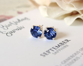 September Birthstone Earrings, Sapphire Crystal Studs