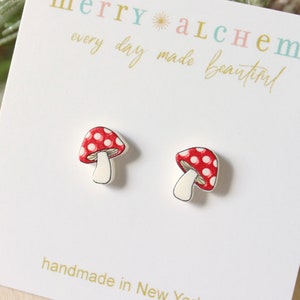 Mushroom Earrings, Woodland Earrings, Titanium Earrings Studs, Toadstool Earrings, Teenage Girl Gift, 18th Birthday Gift Girl,