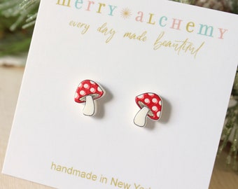 Mushroom Earrings, Woodland Earrings, Titanium Earrings Studs, Toadstool Earrings, Teenage Girl Gift, 18th Birthday Gift Girl,