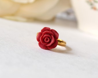 Flower Resin Ring, Red, Adjustable Rings, Galentines Day Gift, Best Friend Gifts,