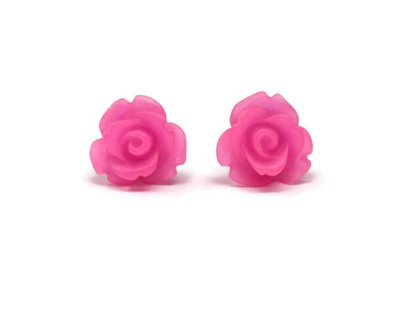 FROSTED HOT PINK hot pink flower earrings flower earrings | Etsy