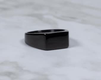 Black Flat Top Rectangle Signet Ring. Men’s Ring.