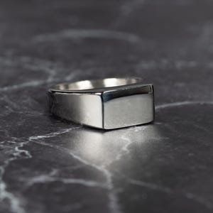 Silver Wide Rectangle Signet Ring, Silver Polished Stainless Steel Rectangle Signet Ring. Flat Top Ring.