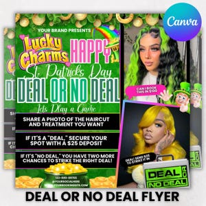 Deal or No Deal Flyer, March Booking Flyer,Deal or No Deal Hair,St. Patricks Flyer,March Madness, March Hair,Braids,Nail,Lash,Canva Editable
