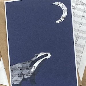 Wenskaart Moonlit Badger, met de hand getekend op bladmuziek