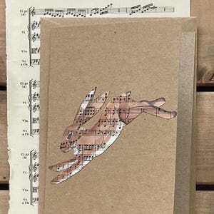 Biglietto di auguri, biglietto di auguri, lepre, biglietto vuoto, biglietto di compleanno, biglietto del bosco, musica, note musicali, biglietto della fauna selvatica, fauna selvatica britannica