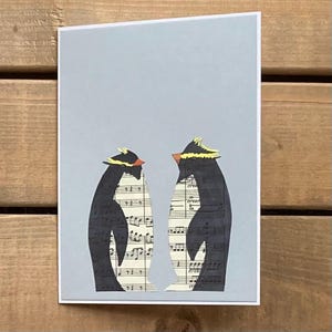 Felsenpinguin Karte, Grußkarte, Pinguin, Blankokarte, Geburtstagskarte, Manuskriptpapier, Musik, Musiknoten, Felsenpinguin