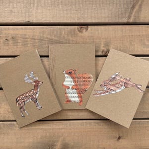 Set di 3 biglietti British Wildlife, lepre, daino, scoiattolo rosso, biglietto di auguri, biglietti sulla fauna selvatica, bosco, biglietto di compleanno, musica, fatto a mano