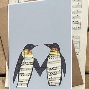 Emperor Penguin card, Greeting card, penguin, penguin card, blank card, birthday card,  manuscript paper, music, musical notes, anniversary