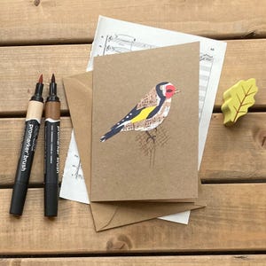 Cartão Pintassilgo, Cartão de felicitações, Pintassilgo, Cartão de pássaro, Cartão em branco, Cartão de aniversário, Cardo, Música, Notas musicais, Pássaro de jardim, Pássaro canoro