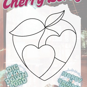 Puede incluir: Un diseño de descarga digital con un contorno de cereza y corazón. El diseño incluye el texto "Cherry Berry" en rosa y "DIGITAL DOWNLOAD" y "HOBBY + COMMERCIAL" en azul.