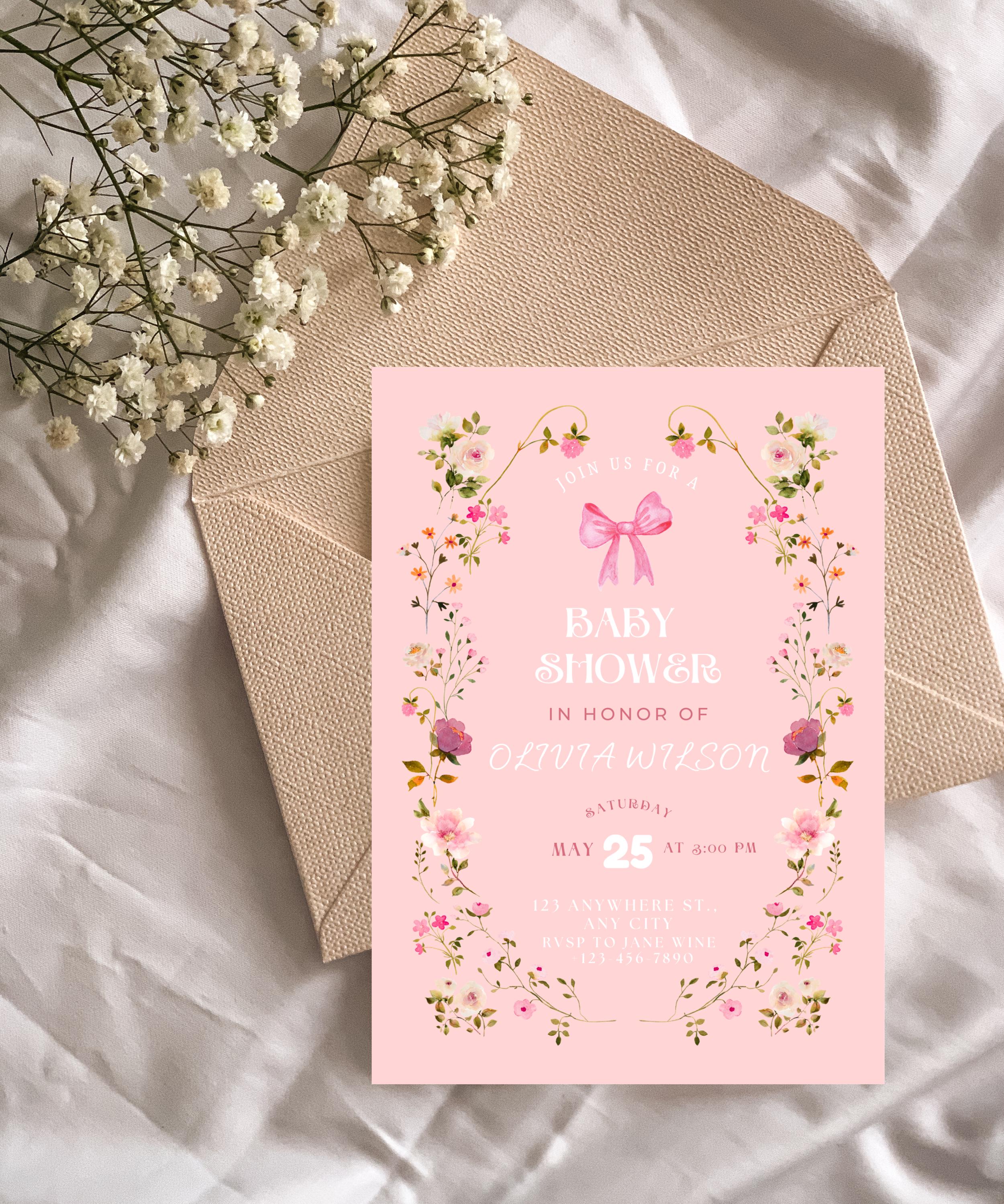 Baby Shower Flower Theme Invitation Template - Etsy