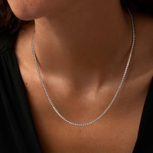 14K White Gold Tennis Chain VVS1 Moissanite Diamond Tennis Chain Necklace, Bridesmaid Gift for Her, Tennis Choker, Diamond Tennis Necklace