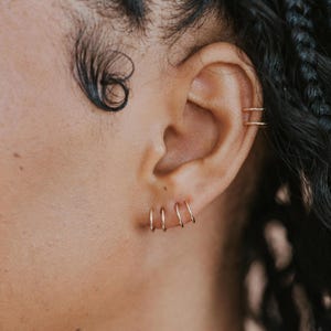 Gold Double Hoop Twist Earrings • 8mm Two Piercing Earring • Tiny Huggie Hoops • Minimal Spiral Earring • Double Cartilage or Helix Piercing