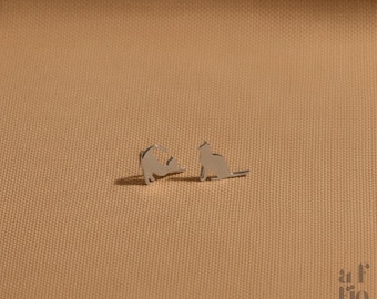 14K White Gold Cat Stud Earrings | Handmade Kitten Jewelry | Cat Lover Gift